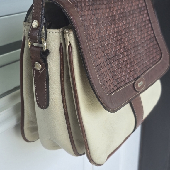 Bally Crossbody Vintage Purse  Woven Leather 3 compartments Cream & Brown - Picture 5 of 16